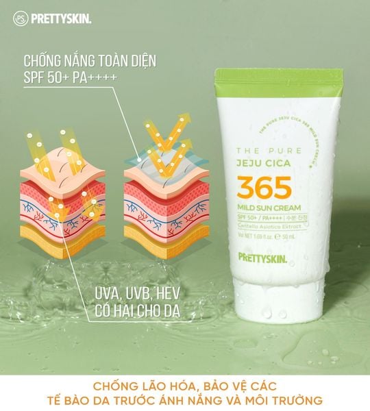 KEM CHỐNG NẮNG HÀNG NGÀY PRETTY SKIN THE PURE 365 JEJU CICA MILK SUN CREAM 50ML