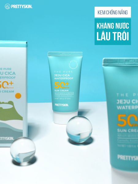 KEM CHỐNG NẮNG KHÔNG TRÔI PRETTY SKIN JEJU CICA WATERPROOF SUN CREAM 50ML [MUA 1 KEM CHỐNG NẮNG TẶNG 1 MẶT NẠ OHESI 25K]