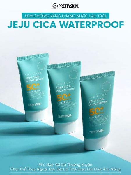 KEM CHỐNG NẮNG KHÔNG TRÔI PRETTY SKIN JEJU CICA WATERPROOF SUN CREAM 50ML [MUA 1 KEM CHỐNG NẮNG TẶNG 1 MẶT NẠ OHESI 25K]