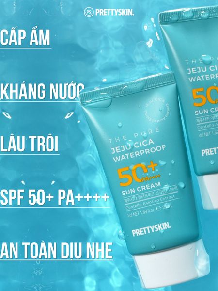 KEM CHỐNG NẮNG KHÔNG TRÔI PRETTY SKIN JEJU CICA WATERPROOF SUN CREAM 50ML [MUA 1 KEM CHỐNG NẮNG TẶNG 1 MẶT NẠ OHESI 25K]