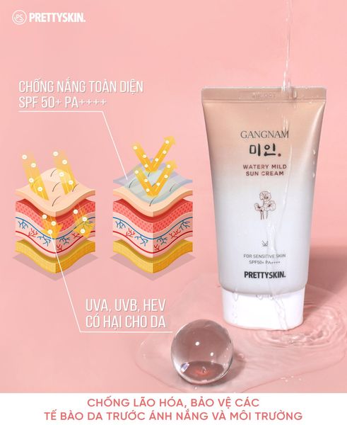 KEM CHỐNG NẮNG TRẮNG DA PRETTY SKIN GANGNAM WATERY MILD SUN CREAM 50ML  [MUA 1 KEM CHỐNG NẮNG TẶNG 1 MẶT NẠ OHESI 25K]