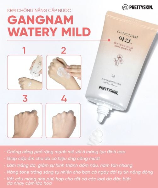 KEM CHỐNG NẮNG TRẮNG DA PRETTY SKIN GANGNAM WATERY MILD SUN CREAM 50ML  [MUA 1 KEM CHỐNG NẮNG TẶNG 1 MẶT NẠ OHESI 25K]