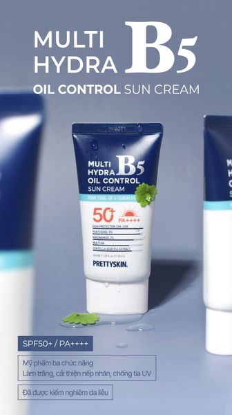 KEM CHỐNG NẮNG PHỤC HỒI PRETTY SKIN MULTI HYDRA B5 OIL CONTROL SUN CREAM DÀNH CHO DA DẦU 50ML [MUA 1 KEM CHỐNG NẮNG TẶNG 1 SERUM QUÝT XANH 10ML]