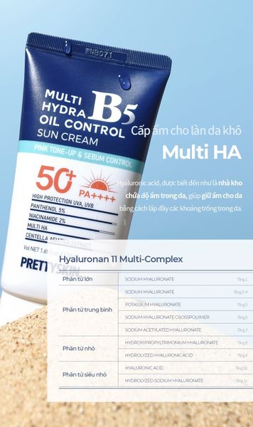 KEM CHỐNG NẮNG PHỤC HỒI PRETTY SKIN MULTI HYDRA B5 OIL CONTROL SUN CREAM DÀNH CHO DA DẦU 50ML [MUA 1 KEM CHỐNG NẮNG TẶNG 1 SERUM QUÝT XANH 10ML]