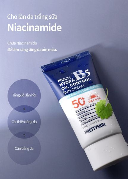 KEM CHỐNG NẮNG PHỤC HỒI PRETTY SKIN MULTI HYDRA B5 OIL CONTROL SUN CREAM DÀNH CHO DA DẦU 50ML [MUA 1 KEM CHỐNG NẮNG TẶNG 1 SERUM QUÝT XANH 10ML]