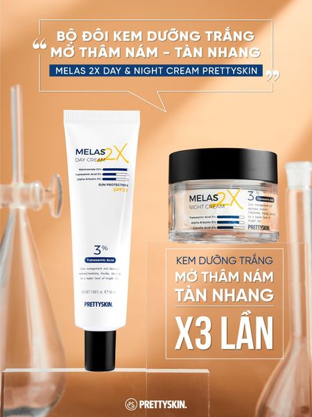 KEM DƯỠNG TRẮNG MỜ THÂM NÁM PRETTY SKIN MELAS 2X 50ML [MUA 1 KEM DƯỠNG TẶNG 1 SERUM QUÝT XANH 10ML]