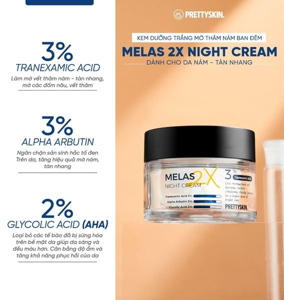 KEM DƯỠNG TRẮNG MỜ THÂM NÁM PRETTY SKIN MELAS 2X 50ML