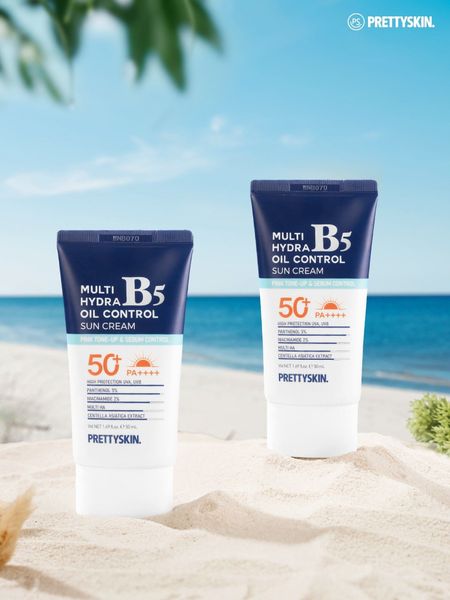 KEM CHỐNG NẮNG PHỤC HỒI PRETTY SKIN MULTI HYDRA B5 OIL CONTROL SUN CREAM DÀNH CHO DA DẦU 50ML [MUA 1 KEM CHỐNG NẮNG TẶNG 1 SERUM QUÝT XANH 10ML]