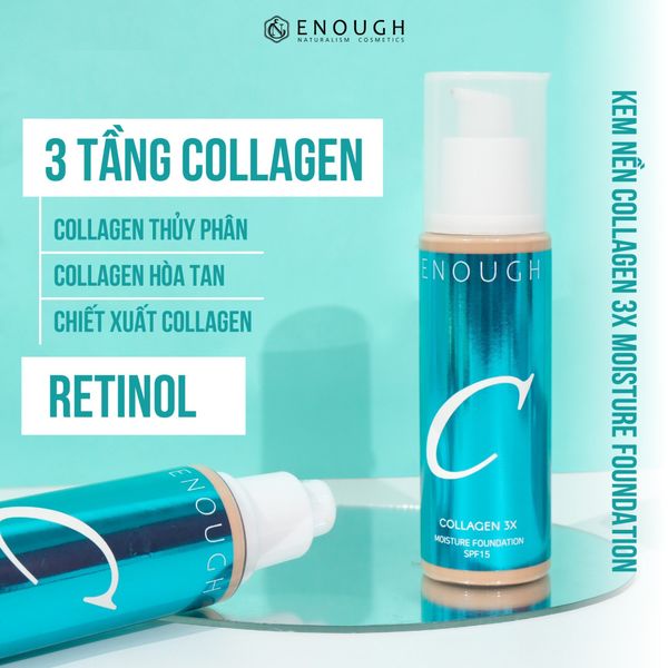 KEM NỀN ENOUGH COLLAGEN 3X MOISTURE FOUDATION SPF15 100ML (TẶNG 1 MÚT TRANG ĐIỂM JARY)