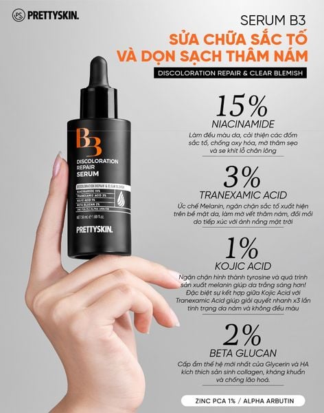TINH CHẤT B3 DISCOLORATION REPAIR SERUM PRETTYSKIN 50ML