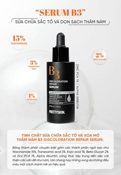 TINH CHẤT B3 DISCOLORATION REPAIR SERUM PRETTYSKIN 50ML