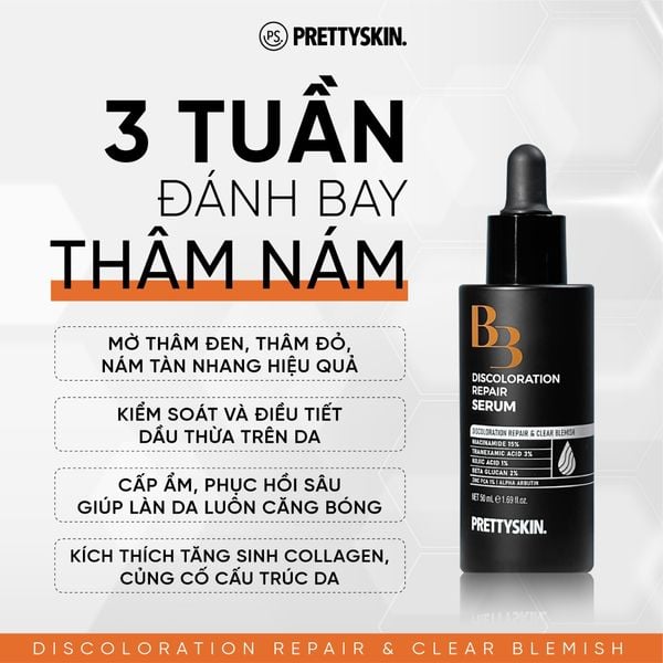 TINH CHẤT B3 DISCOLORATION REPAIR SERUM PRETTYSKIN 50ML