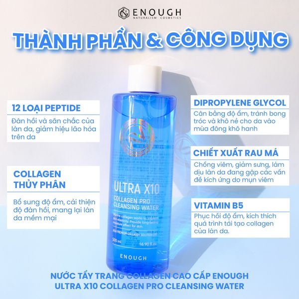 NƯỚC TẨY TRANG CAO CẤP ENOUGH PRO CLEANSING WATER 500ML