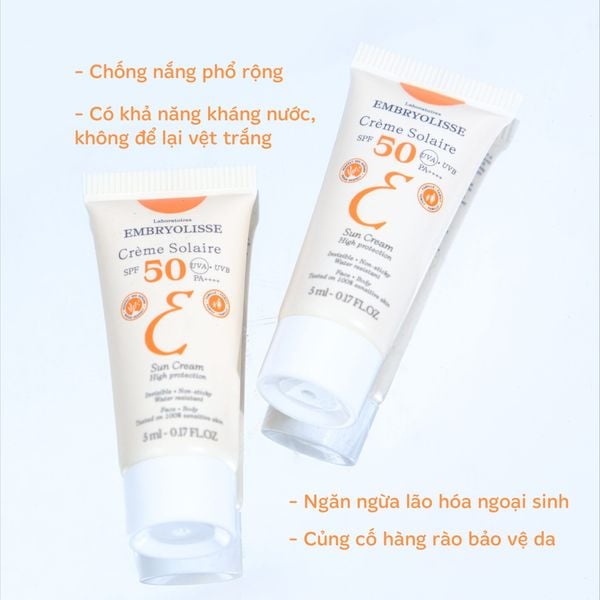 KEM CHỐNG NẮNG EMBRYOLISSE CREME SOLAIRE SUN CREAM 5ML - MINISIZE