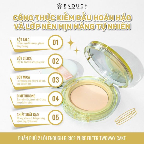 PHẤN PHỦ ENOUGH B.RICE PURE FILTER TWO WAY CAKE 12G