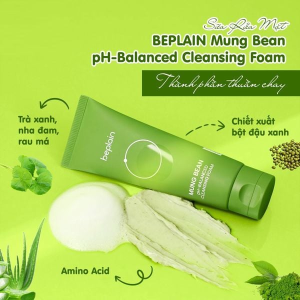 SỮA RỬA MẶT BEPLAIN CHIẾT XUÁT ĐẬU XANH MUNG BEAN PH - BALANCED CLEANSING FOAM 160ML