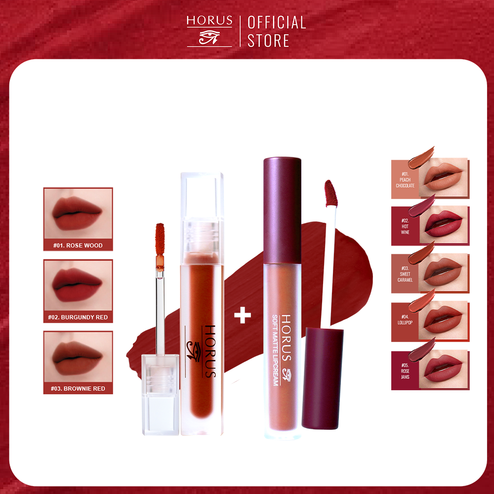 Combo Son Kem Horus Soft Matte Lipcream 3g + Horus Soft Velvet Matte Lipcream 3.6g