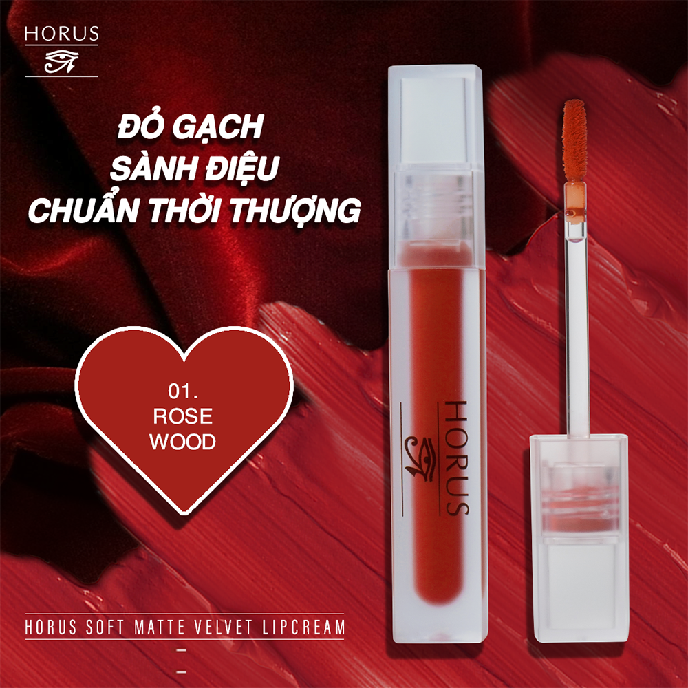01. Đỏ cam đất Son Kem Horus Son Kem Soft Matte Velvet Lipcream 3g