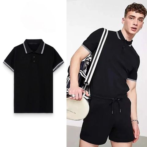  Polo FR phối cổ viền trắng - Đen (Hàng Outlet không đổi trả ) 