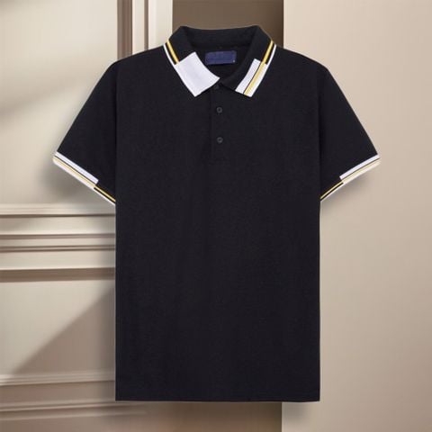  Polo FR phối cổ viền vàng - Đen 