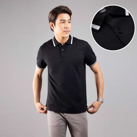  Polo Nỉ Dệt Ô Viền Cổ  -  Đen 