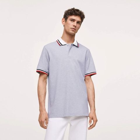  T2 Polo Lev Phối Cổ  -  Ghi (Hàng Outlet không đổi trả) 