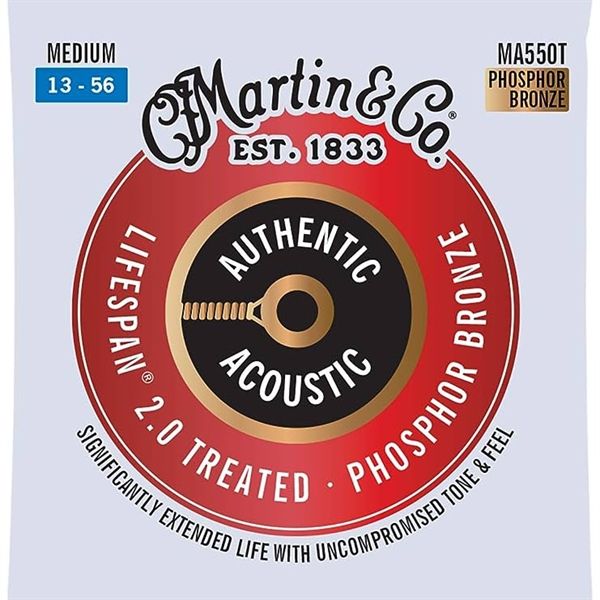  Martin MA540T Authentic Acoustic Lifespan 2.0 Phosphor Bronze Acoustic Guitar Strings, Light, 12-54 