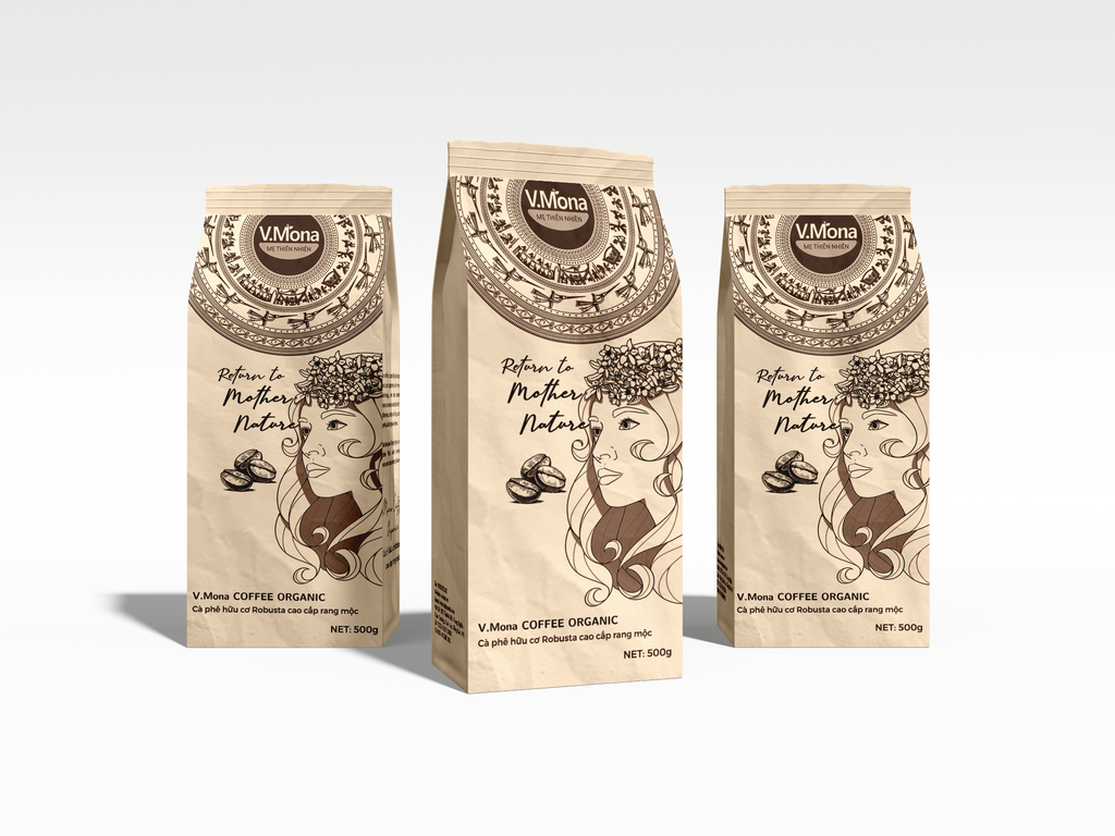 Cà phê hữu cơ V. Mona Robusta cao cấp rang mộc 500g