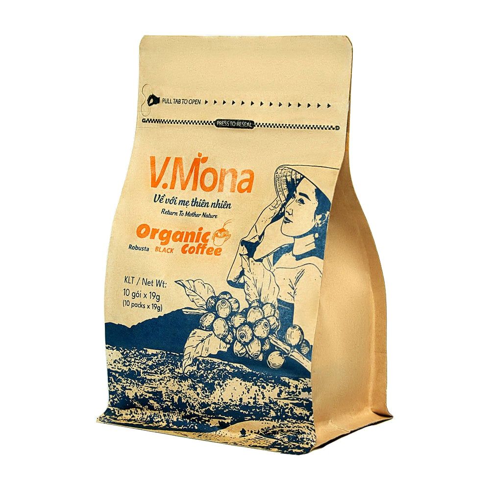 Cà Phê Hữu  Cơ Nguyên Chất V.Mona - Robusta Organic Black (10x 19g)