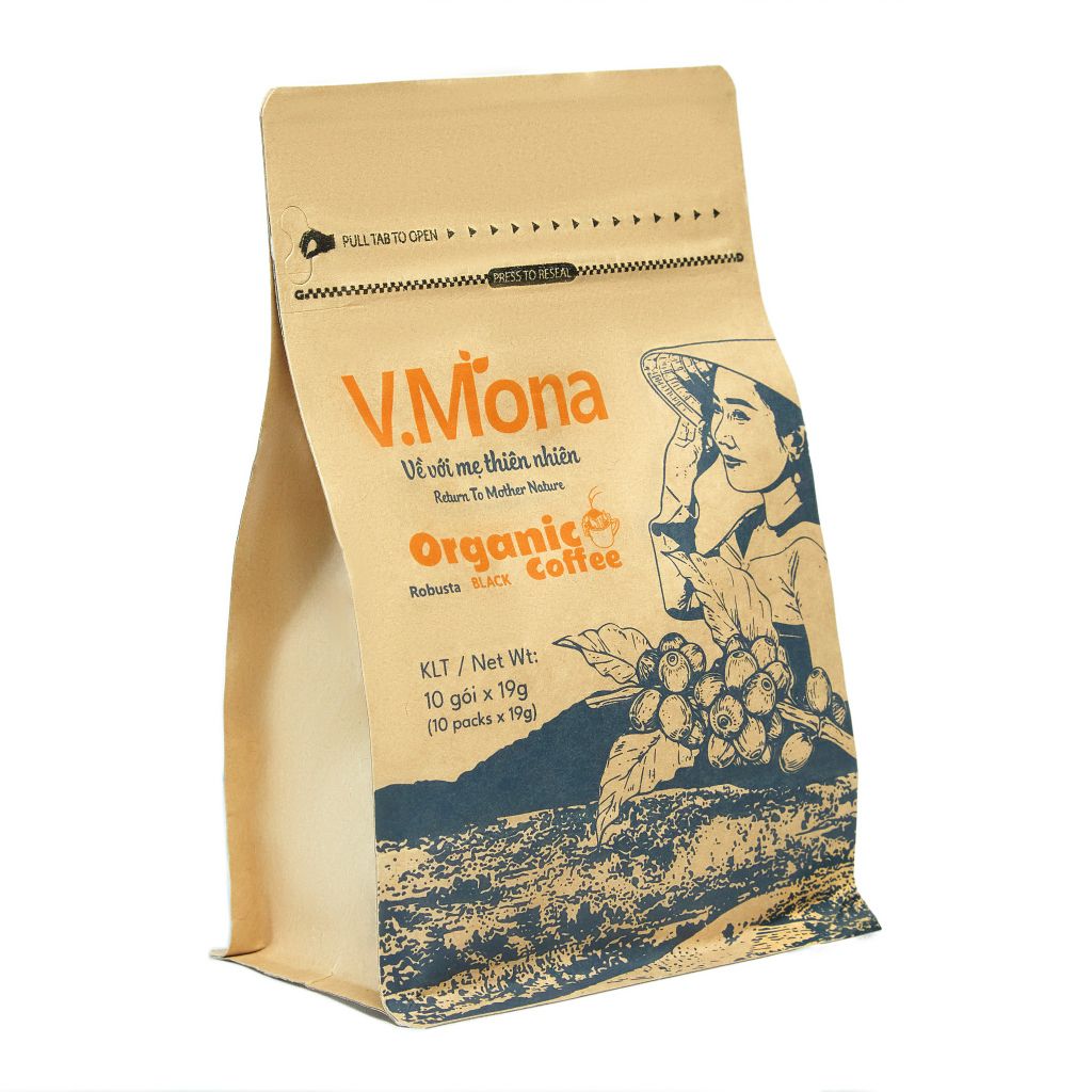 Cà Phê Hữu  Cơ Nguyên Chất V.Mona - Robusta Organic Black (10x 19g)
