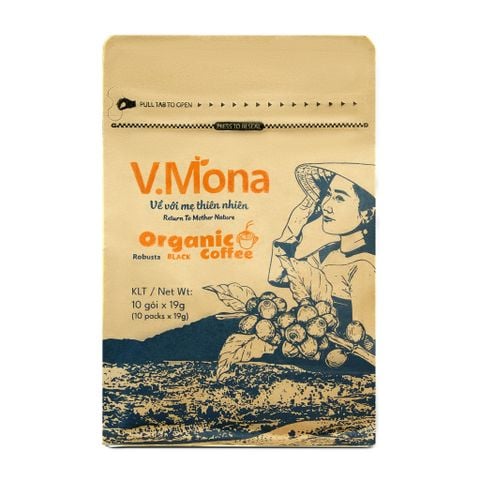 Cà Phê Hữu  Cơ Nguyên Chất V.Mona - Robusta Organic Black (10x 19g)