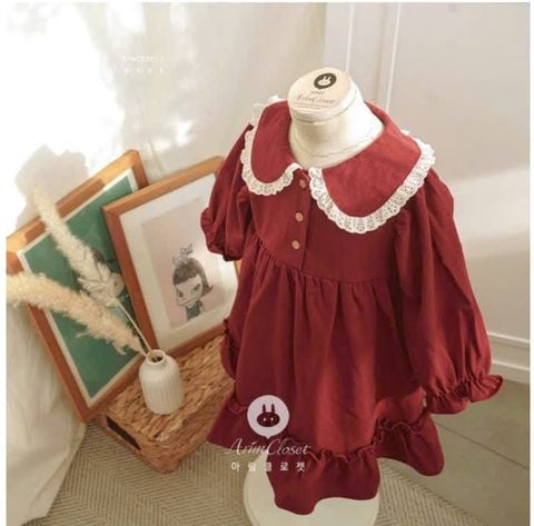AR - Váy Cute Red cổ sen viền ren