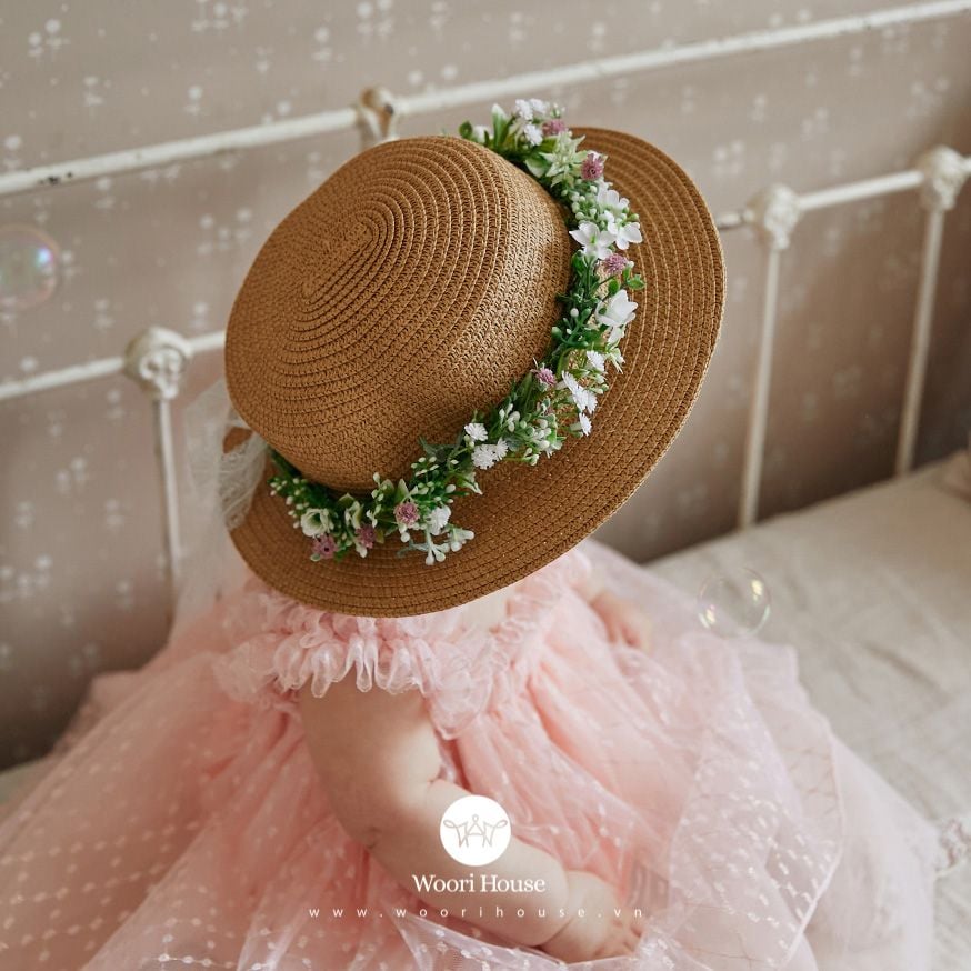 HBB Mũ cói viền hoa lụa