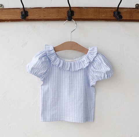 FL - Áo thun Aurora kẻ gingham cổ bèo