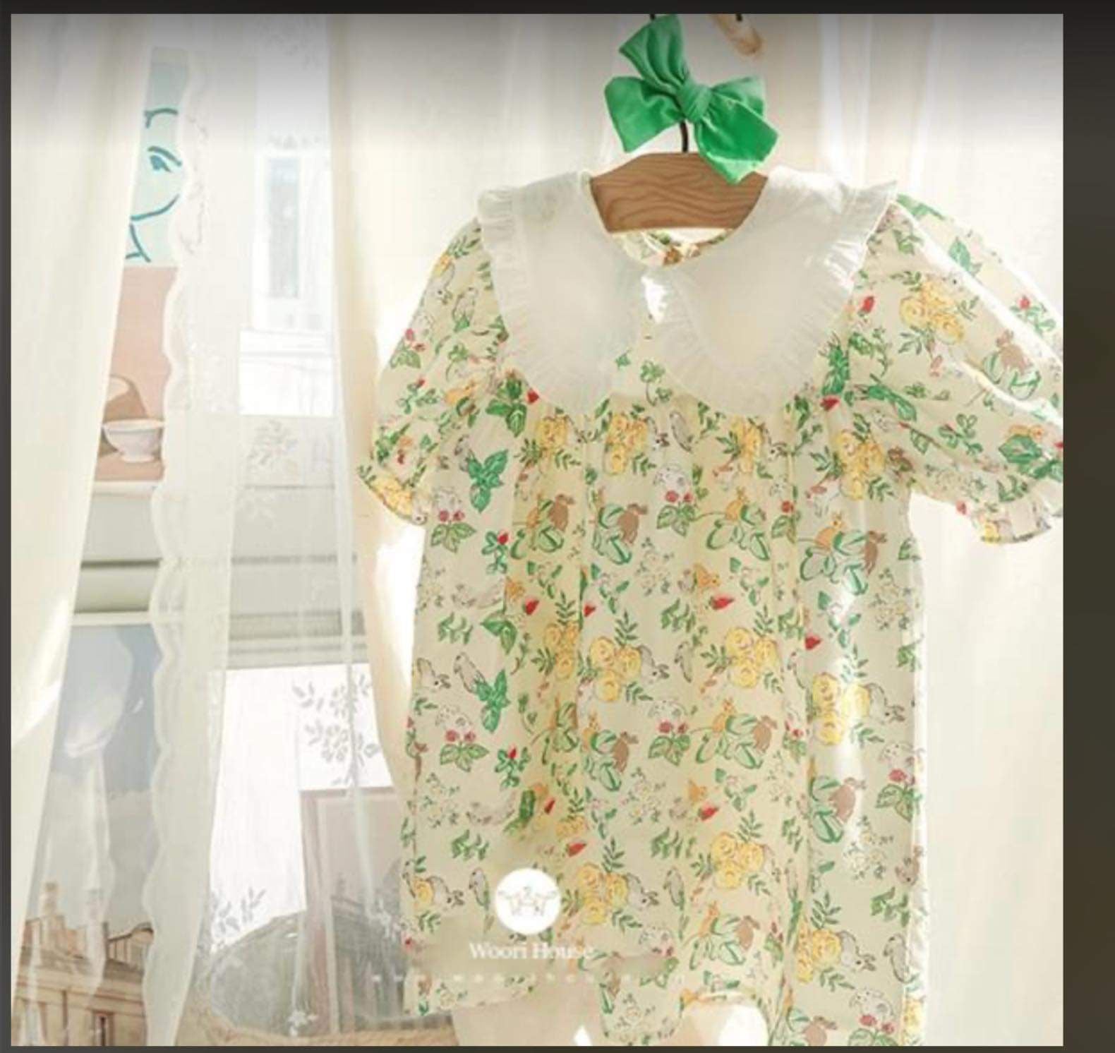 AR Váy Garden Bunny hoa thỏ cổ ren trắng