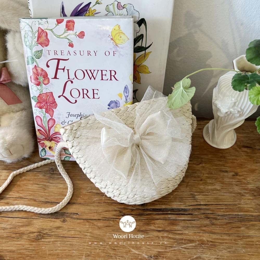 HBB Túi cói Gold Ribbon trắng