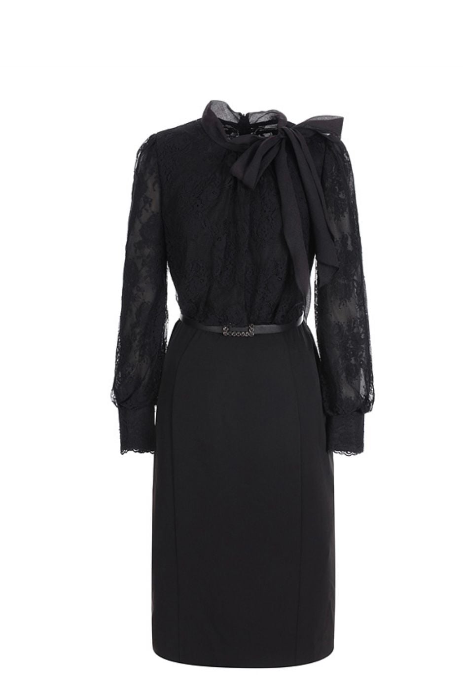 MOM- Compag Váy đen thân ren nơ cổ