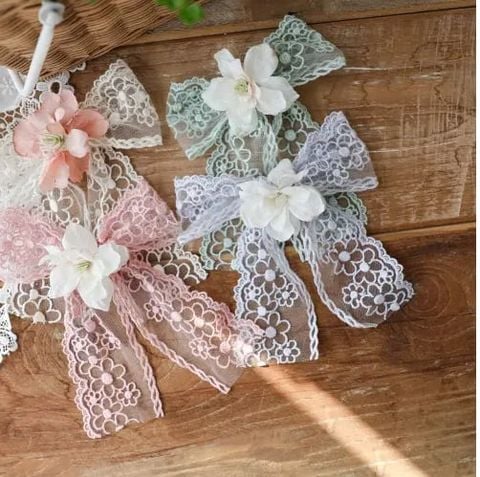 FL - Cặp nơ ren đính hoa Flory