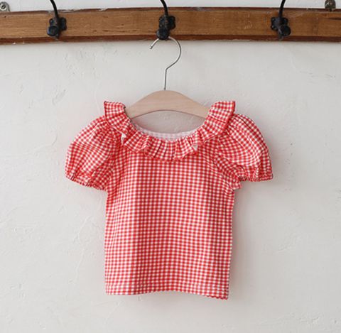 FL - Áo thun Aurora kẻ gingham cổ bèo