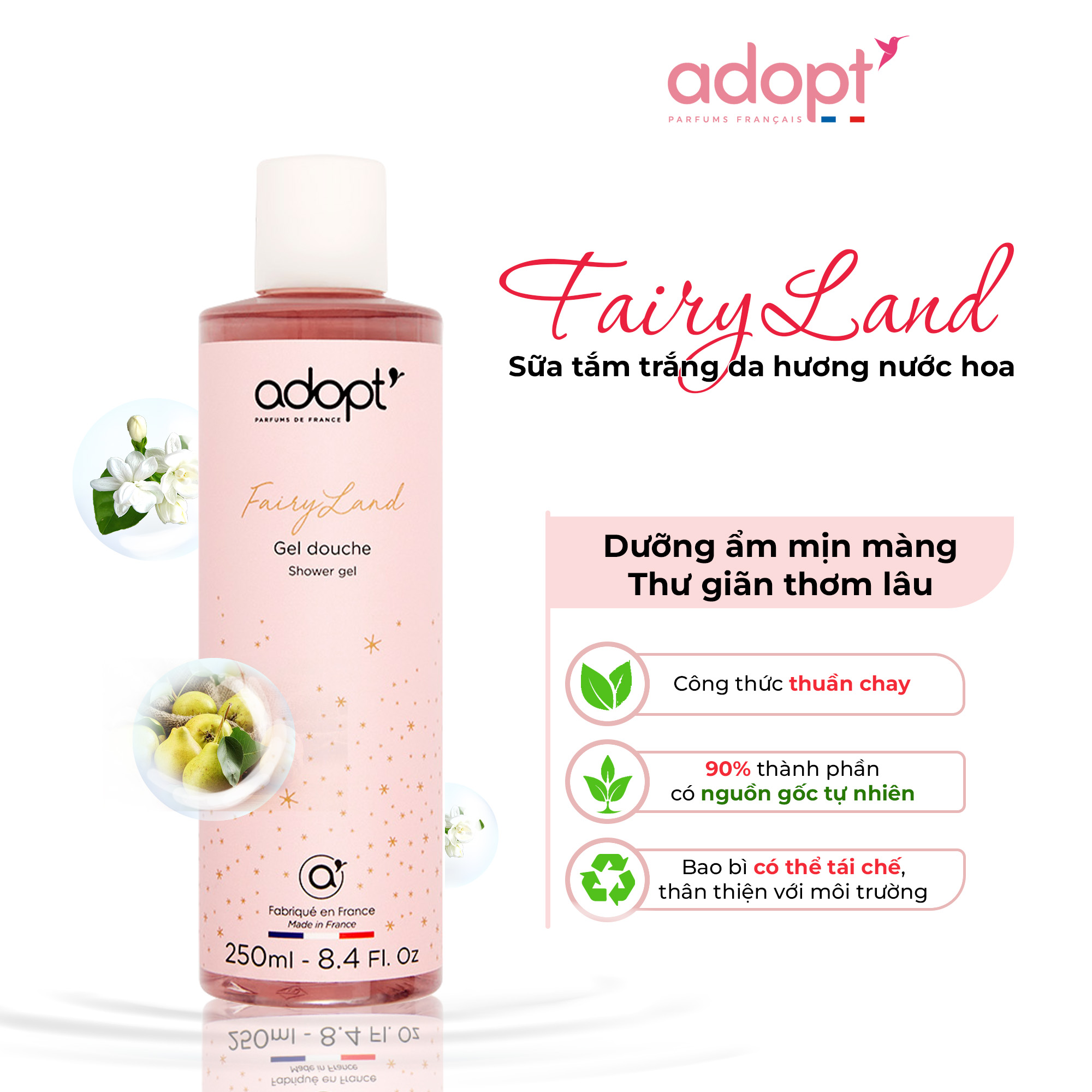 Sữa Tắm Nước hoa Adopt Fairy Land Chính Hãng Pháp 250 ml - Sữa tắm trắng da dưỡng ẩm