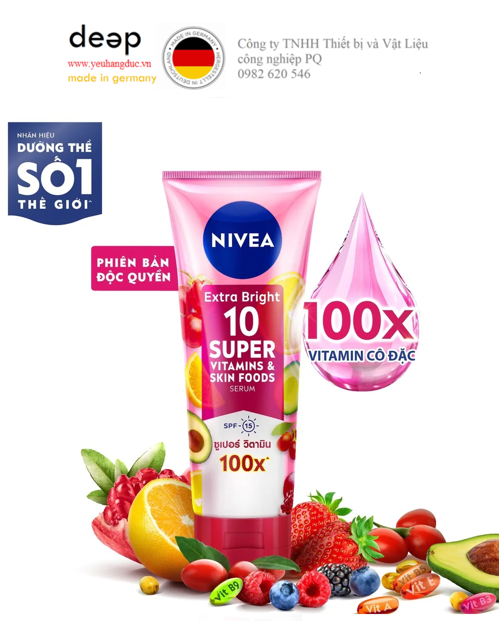  Tinh Chất Dưỡng Thể Nivea Sáng Da Extra Bright 10 Super Vitamin & Skin Foods Serum SPF15 180ml DEEP30 www.yeuhangduc.vn sẵn sàng cho bạn 