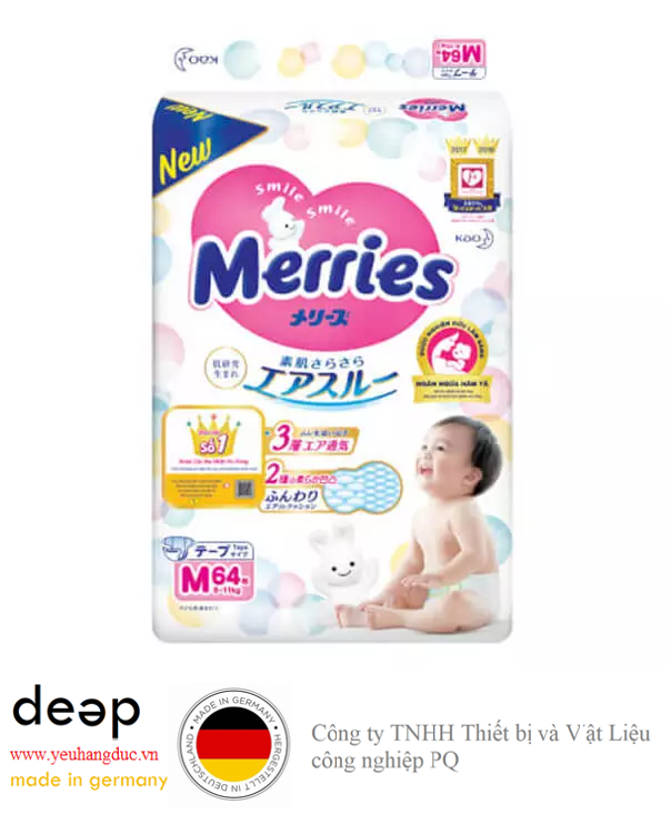  Bỉm tã dán Merries size M 64 miếng (6-11kg) DEEP35 www.yeuhangduc.vn sẵn sàng cho bạn 