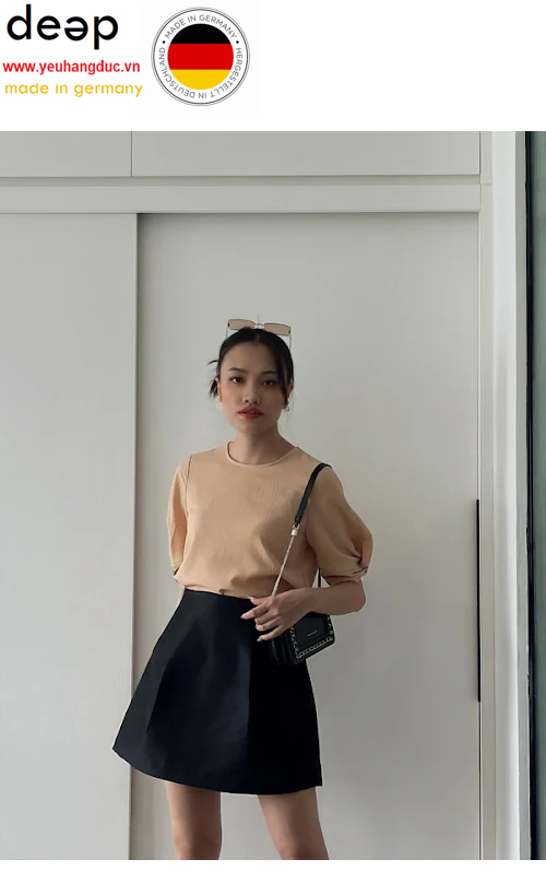 Set Áo sơ mi tay lỡ phối ren 1AO0190TR Chân váy đen tafta có túi 1CV0081DE  Lep  MixASale