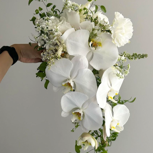  White Orchid Drop Wedding Bouquet 