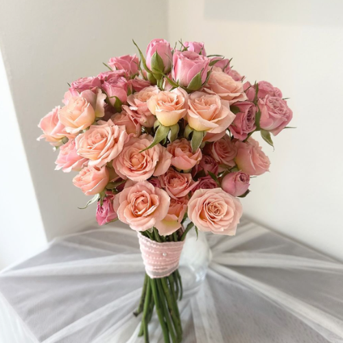  Pink Rose Blossom Wedding Bouquet 