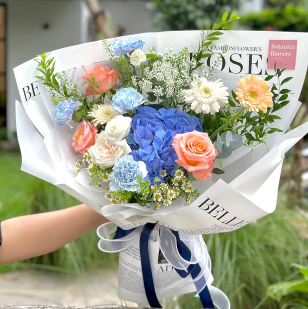  Bó Hoa Cẩm Tú Cầu Màu Xanh Hiện Đại 