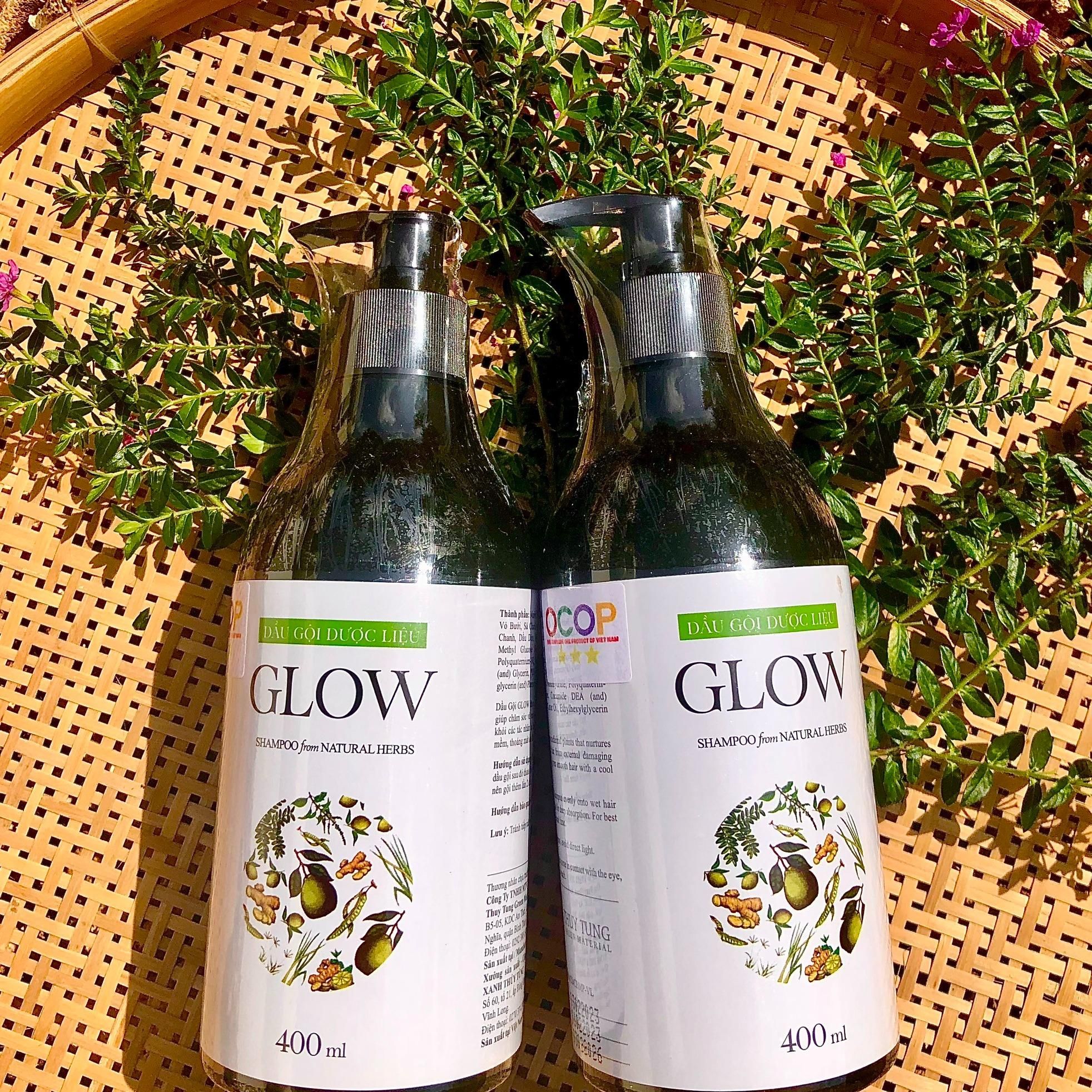  Dầu gội dược liệu GLOW 400ml được chiết xuất từ bồ kết, hương nhu tía, mần trầu, chanh, sả, gừng, vỏ bưởi 