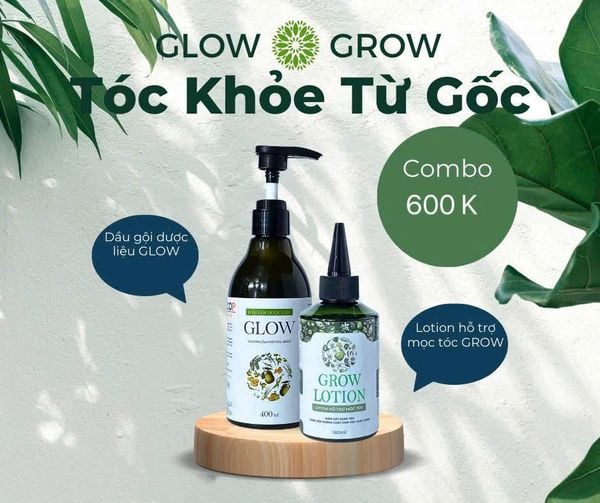  COMBO GROW LOTION HỖ TRỢ MỌC TÓC (140 ml) + DẦU GỘI DƯỢC LIỆU GLOW (400 Gram) 