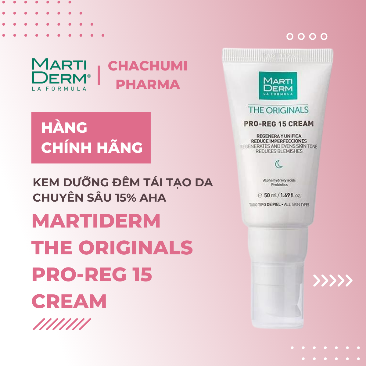 MartiDerm The Originals Pro Reg 15 Cream - Kem dưỡng đêm tái tạo da chuyên sâu 15% AHA (50ml)