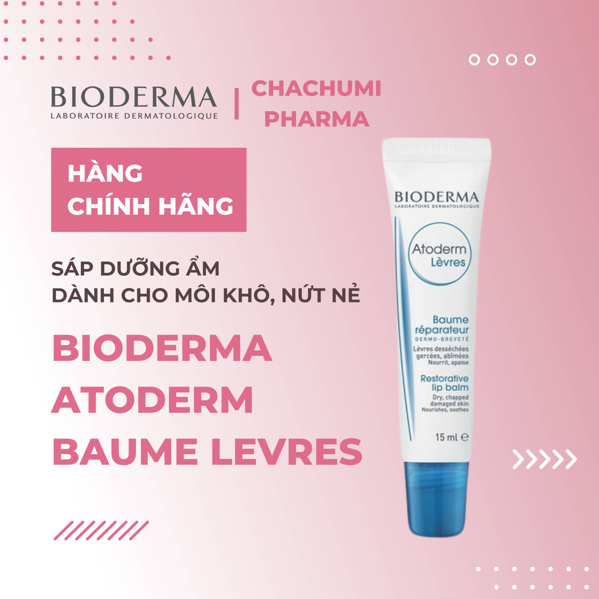 Bioderma Atoderm Baume Lerves - Sáp Dưỡng Ẩm Dành Cho Môi Khô, Nứt Nẻ 15ml